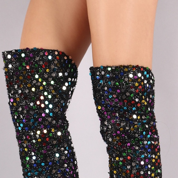 𝙇𝙖𝙨𝙩 7.5 🖤💎Sequins Accent Stiletto Boot - Picture 3 of 7